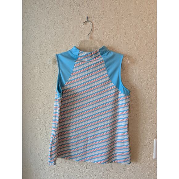 Nancy Lopez Womens Golf Shirt Light Blue Orange Striped Size L Desert Dry - Picture 5 of 5